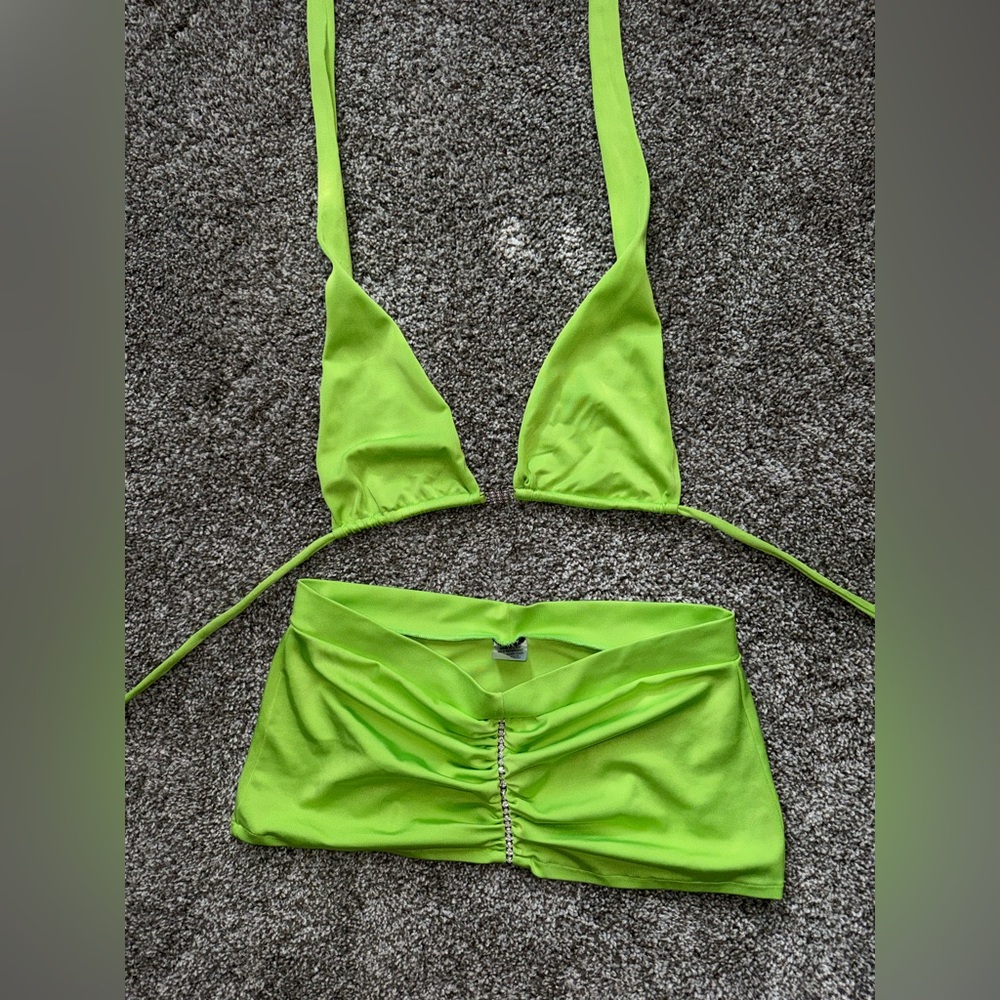 Vibrant Green Halter Top and Skirt Set dancer wear